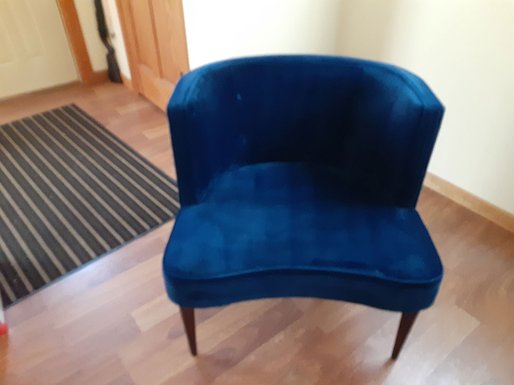 Blue Upholstered Chair: Soiled, Stained, AFTER